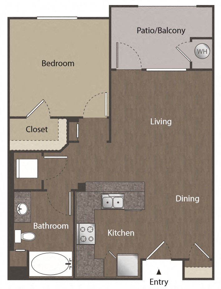 Floor plan for 1 bed, 1 bath, 717 sqft